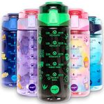 Fringoo - 650ml Kids Water Bottle - Carry Handle100% Leakproof & BPA Free Tritan Silicon Straw - Secure Flip Lock Lid, Black & Green Football Design