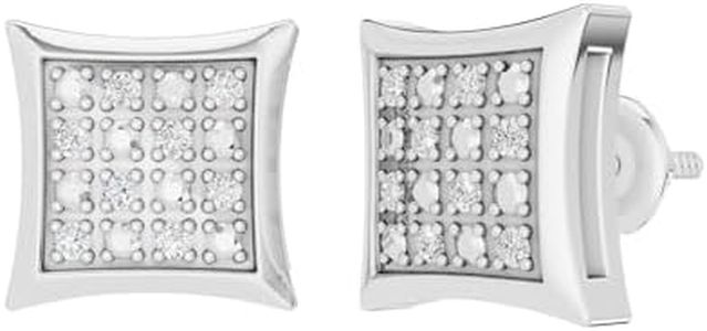 Dazzlingrock Collection 0.10 Carat (ctw) Round White Diamond 9mm Kite Shape Micro Pave Hip Hop Iced Out Studs in 925 Sterling Silver, Screw Back, Unisex Design Ladies, Mens Real Diamond Earrings