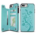 UEEBAI Case for iPhone 6 6S,Luxury PU Leather Case [Two Magnetic Clasp] [Card Slots] Stand Function Butterfly Flower Pattern Durable Shockproof Soft TPU Back Wallet Cover for iPhone 6/6S - Mint Green