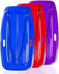 Snow Sled for Kids: 35", Cold-Resistant, Anti-lateral Drift, Included Rope, One Handle per Side, Fast, Stable, Stackable, Easy to Carry, Toboggan Sleds for Snow Days, Blue Red Purple