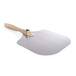 Stainless Steel Pizza Peel with Rotating Handle | Metal Pizza Paddle | For Pizza Ovens | 12 Inch Pizza Tray | Long Wooden Handle | Non-Stick Design | M&W