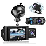 Yansoo Dash Cam Front and Rear Inside, 3 Channel Dash Cams 1080P Dashcam Car Camera Video Recorder with Infrared Night Vision,170°Wide Angle,Parking Monitor,Loop Recording,G-sensor Dash Camera for Car