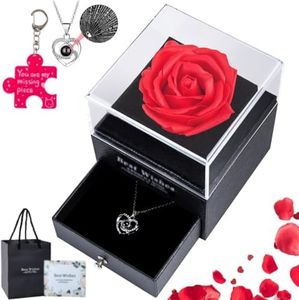 Preserved Red Real Rose with I Love You Necklace -Eternal Flowers Rose Gifts for Mom Wife Girlfriend Her on Anniversary Mothers Day Valentines Day Christmas Birthday Gifts for Women