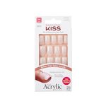 KISS Salon Acrylic Natural Collection, Euphoria, Medium Length Square Fake Nails Includes 28 False Nails, Nail Glue, Nail File, and Manicure Stick