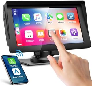 Volam 7 Pouces Carplay Voiture sans Fil, Écran Tactile Car Play et Android Auto, Portable Autoradio avec Bluetooth 5.0, Mirror Link, Siri/G00le Assistant Vocal, Transmetteur FM, AUX