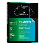 MECOLOUR Inkjet Iron On Heat Transfer Paper 50 Sheets for Dark Fabric 8.5x11” A4 for T-Shirt, Totes, Bags for Any Inkjet Printer, Long-Lasting Printing Transfer Paper for Heat Press