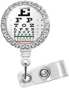 Snellen Eye Chart Optician Optometrist Ophthalmologist Rhinestone Badge Clip Reel
