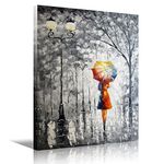 HD Art Framed Oil Painting Prints On Canvas,Lady Canvas Wall Art Under the Umbrella Living Room Bedroom Decorations Wall Decor Stretched Ready to Hang 12x16inch(30x40cm)1pc