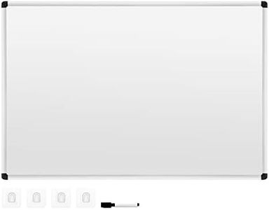 Navaris Pizarra blanca magnética - Set de 1x tablero blanco borrable de 90 x 60 CM con marco de aluminio 2x gancho para colgar y 1x rotulador negro