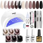 Vishine Gel Nail Polish Starter Kit with 48W UV LED Nail Lamp Speed Dryer Manicure Tools Set of 6 Brown Nude Series Colors Nail Art Colors Gel Polish Base Top Coat & Mat Top Coat #002