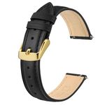 BISONSTRAP Elegant Leather Watch Straps, Quick Release, Watch Bands for Women and Men, 16mm, Black (Gold Buckle)