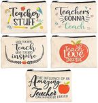 Bright Creations Teacher Appreciation Pouches with Zipper for Pencils, Stationery, Toiletries, 5 Festive Designs, Makeup Bags, Travel Cosmetic Pouch for Women (9x6 Inches, 5-Pack)