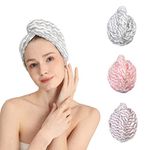 Good Nite 3 Pack Microfibre Hair Drying Towel Wrap Super Absorbent Twist with Buttons Dry Hair Turbans for Women Girl Wet Hair