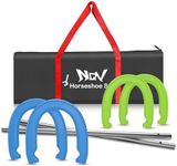 NQV Horseshoe Outside Game,Horse Shoe Game Kit,Horseshoe Set on Lawn Beach Soil Outdoor Backyard Adults. 4 Heavy Duty Forged Steel Horseshoes Regulation Size+2 Forged Steel Stakes+1 Bag
