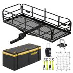 KAIRAY 400 Lbs Heavy Duty Hitch Mount Cargo Carrier 60"x24"x14.4" Folding Rear Luggage Rack Basket Fits 2" Receiver for Car SUV Camping Traveling with Stablizer Waterproof Bag Net Ratchet Straps Lock