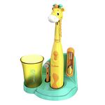 Brusheez Children's Electronic Toothbrush Set – Includes Battery-Powered Toothbrush, 2 Brush Heads, Cute Animal Head Cover, 2-Minute Sand Timer, Rinse Cup, and Storage Base - Jovie the Giraffe