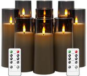 MozkeTo19 Flickering Flameless Candles Battery Operated with Remote and 2/4/6/8 H Timer Led Pillar Candles Pack of 9 (D2.3 xH 5" 6" 7") with Realistic Moving Wick Candles for Home Decor (Grey)