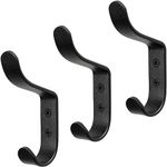 RTZEN Coat Hooks Wall Mounted - Double Hooks Coat Hangers for Wall - Heavy Duty Wrought Iron Hooks for Hanging Coats Towels Bags or Hats - Wall Mount Hooks for Multi Storage (3 Pack)