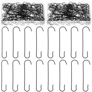 Mixweer 120 Pcs Christmas Ornament Hooks 0.51 x 2.36'' C Shape Ornament Hooks with Storage Box Christmas Tree Hooks for Christmas Decorations Bendable Metal Wire Hanging Hook for Party Decor(Black)