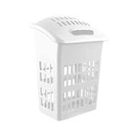 60L Upright White High Gloss Plastic Laundry Basket - 67cm (H) x 45cm (W) x 31cm (D)