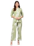 Indietoga Women's Plus Size Longline Shirt and Trouser Co-Ords Set with Pockets (10001466_Green Printed_6XL)