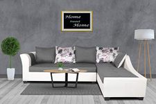 Adorn India Aliana L Shape Leatherette Fabric Sectional 6 Seater Sofa (Light Grey and White)