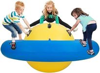 Costzon Giant Inflatable Dome Rocker Bouncer, 88'' Kids Rock and Roll Teeter Totter Seesaw and Climbing Bridge with 6 Handles, Blow Up Rocking Ball Playground Equipment Indoor Outdoor Game Toy Gifts