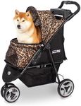 InnoPet Buggy Allure Cheetah - Stylish Leopard Print Dog Stroller with One-Hand Folding, Non-Puncture Wheels, Max 20kg, Storage Basket, and 2 Safety Tethers - Ideal Pet Pram for Cats and Dogs
