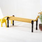 JAE Furniture Sheesham Wooden Bench for Living Room Sitting Bench for Balcony Home and Garden Bench Charpai Cotton Rope Bench - Yellow Rope