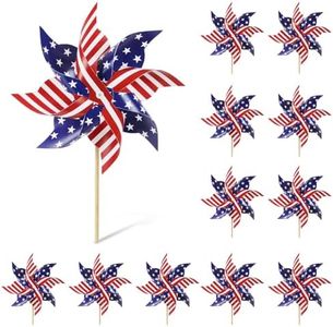 HOOSUN 12Pcs Patriotic Pinwheels for Yard and Garden American Flag Pinwheel