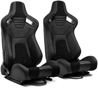 ModifyStreet Pair of All Black PVC w/Suede Snake Pattern & Rear Carbon Fiber Style leather Reclinable Racing Seats W/Silders