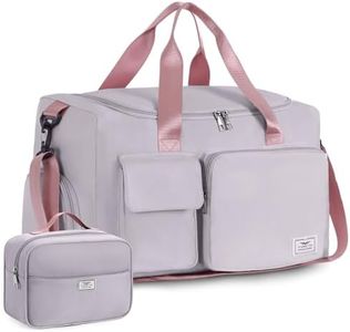 FIORETTO Women's Gym Duffle Bag with Shoes Compartment, 37L Capacity, Ideal for Travel, Gym, Sports, Duffel, Weekender, with Toiletry Bag, Grey & Pink