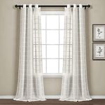 Lush Decor Farmhouse Textured Grommet Sheer Window Curtain Panel Pair, 108" L x 38" W, White