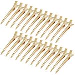 24 Packs Duck Bill Clips, Bantoye 3.35 Inches Rustproof Metal Alligator Curl Clips with Holes for Hair Styling, Hair Coloring, Gold