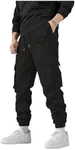 OYOANGLE Men's Drawstring Waist Flap Pocket Jogger Cargo Pants Streetwear Trousers Casual Pants Black Small