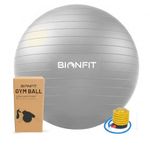 BIONFIT Premium Gym Ball for Men & Women Fitness & Exercise - Anti-Burst Stability Ball for Yoga Fitness, Pilates, Core Training & Stretching, Best Birthing Ball for Pregnancy - with Foot Pump, 75cm