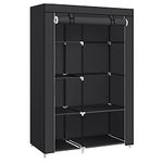 SONGMICS Fabric Wardrobe, Clothes Storage Organiser, 6 Shelves, 1 Hanging Rail, Non-Woven Fabric, Metal Frame, 45 x 105 x 168 cm, for Bedroom, Dressing Room, Black RYG085B02