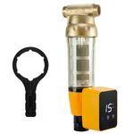 iSpring WSP50ARB Reusable Whole Spin-Down Sediment Water Filter 50 Micron with Scraper and Touch-Screen Auto Flushing Module, Brass top with Clear housing