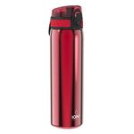 Ion8 Steel Water Bottle, 600 ml/20 oz, Leak Proof, Easy to Open, Secure Lock, Dishwasher Safe, Hygienic Flip Cover, Fits Cup Holders, Carry Handle, Durable, Carbon Neutral, Metallic Red