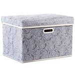 PRANDOM Larger Collapsible Storage Box with Lid [1-Pack] Fabric Decorative Storage Bin Cube Organizer Container Basket with Cover Handles for Bedroom Closet Living Room Gray 17.7x11.8x11.8 Inch