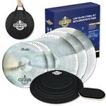 Low Volume Cymbal Pack with Drum Mute Pads, Complete 5pcs Mute Cymbal Set & 6pcs Drum Dampeners, Quiet Cymbals 14"/16"/18"/20" | Drum Mute Pak 10"/12"/13"/14"/16", 1 Bass Drum Mute Pad, Cymbal Bag