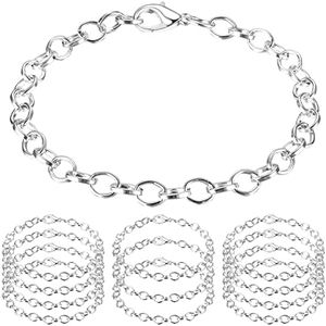 Housweety 12 Silver Plated Chain Bracelets Fit Clip on Charm 20cm(7-7/8")，Lobster Clasp Link Chain Bracelets for Men Women, Mens Bracelet Chain Bracelets for Men Jewelry Men Gifts (Silver Type 1)