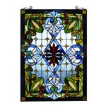 Fine Art Lighting- Rectangle Tiffany Stained Glass Window Panel (JP92), 100% Genuine Stained Glass, 480 Glass cuts, Large Size: 20 by 29-Inch, Hanging Chain Included