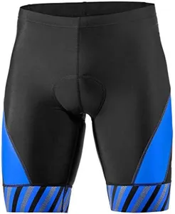 SLS3 Triathlon Shorts Mens - Padded Tri Shorts Mens Triathlon Shorts - 8" Triathalon Shorts, Quick Drying (Black/Blue Stripes, Small)