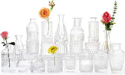 Vases for Flowers, Set of 20 Vintage Vases for Home Decor, Transparent Bud Vases for Dry Flowers, Mini Centerpieces for Tables Living Room Bedroom Dinning Room Office, Decorative Vases