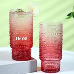 Cowjut 6pcs Hobnail Drinking Glasses Set, 16 oz Vintage Glassware Drinking Glasses, Gradual Red Water Glasses Tumbler, Christmas Gifts for Women