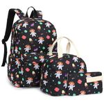 Dezcrab Kids Backpack for Girls, Teens School Bags Bookbags Set with Lunch Bag Pencil Case (Dog)