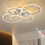 Qcyuui LED Ceiling Lamp 76W Modern Close to Ceiling Light Dimmable 6 Rings Ceiling Chandelier for Living Room Bedroom,Chrome