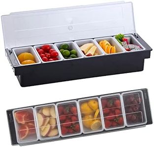 Bar Top Food Condiment Dispenser Container with Lid, Plastic Garnish Tray Station for Fruit, Veggie, Salad - Ice Cooled Topping Kitchen Organizer for Bar Home Restaurant Supplies & Serving (6 Tray)