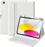MoKo for iPad (A16) 11th Generation Case with Keyboard 11 inch 2025, iPad 10th Generation 10.9 inch Case with Pencil Holder, Multi-Angle Detachable Bluetooth Keyboard, White
